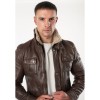 Mauritius MMTorric - Geacă de Piele Bărbați Whiskey Regular Fit, Stil Field Jacket Geacă de Piele Bărbați Mauritius Whiskey MMTorric cu Guler din Blană Artificială