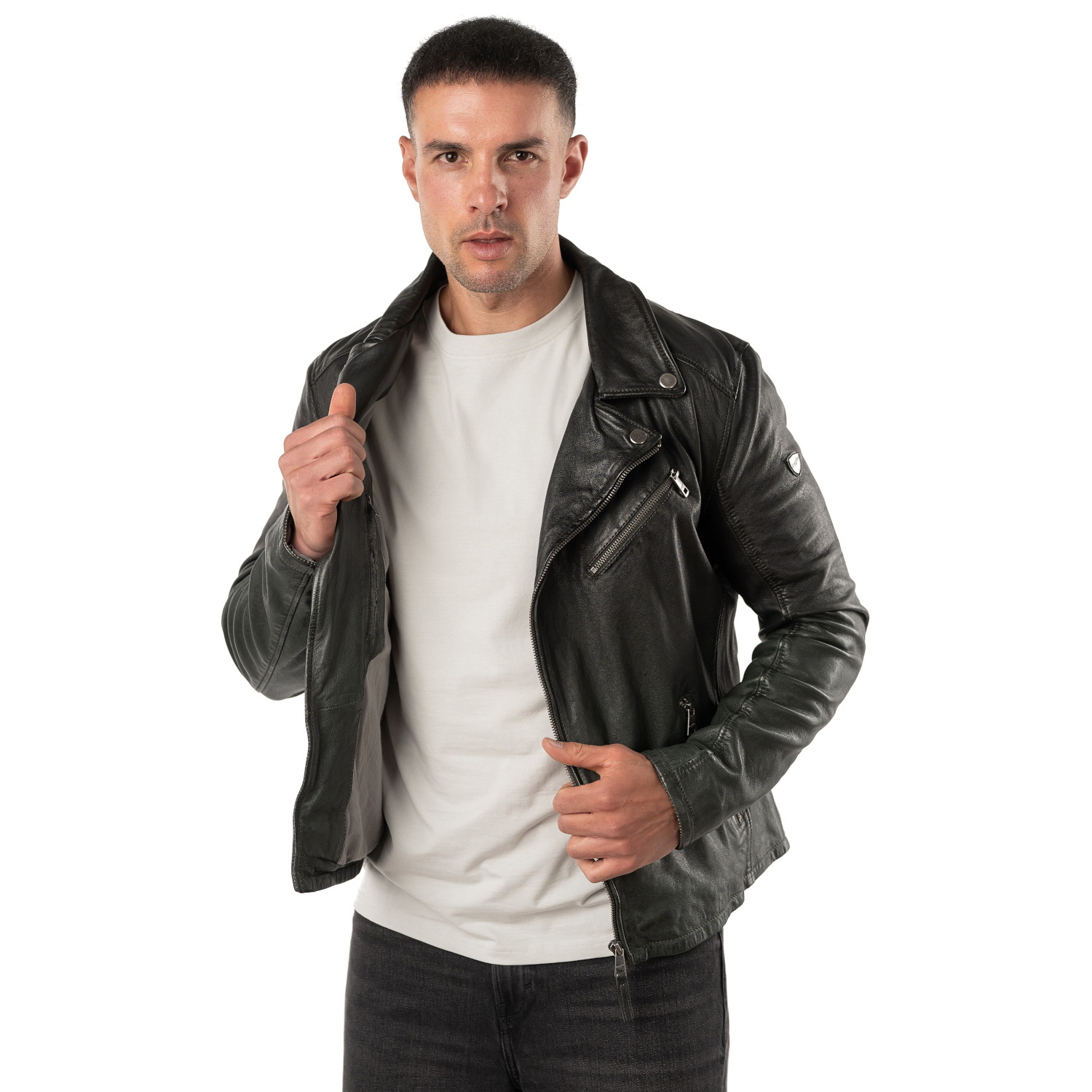 Mauritius MMTydian - Geacă de Piele Bărbați Verde Închis Regular Fit, Stil Biker Vintage Geacă de Piele Bărbați Mauritius Verde Închis MMTydian Stil Biker
