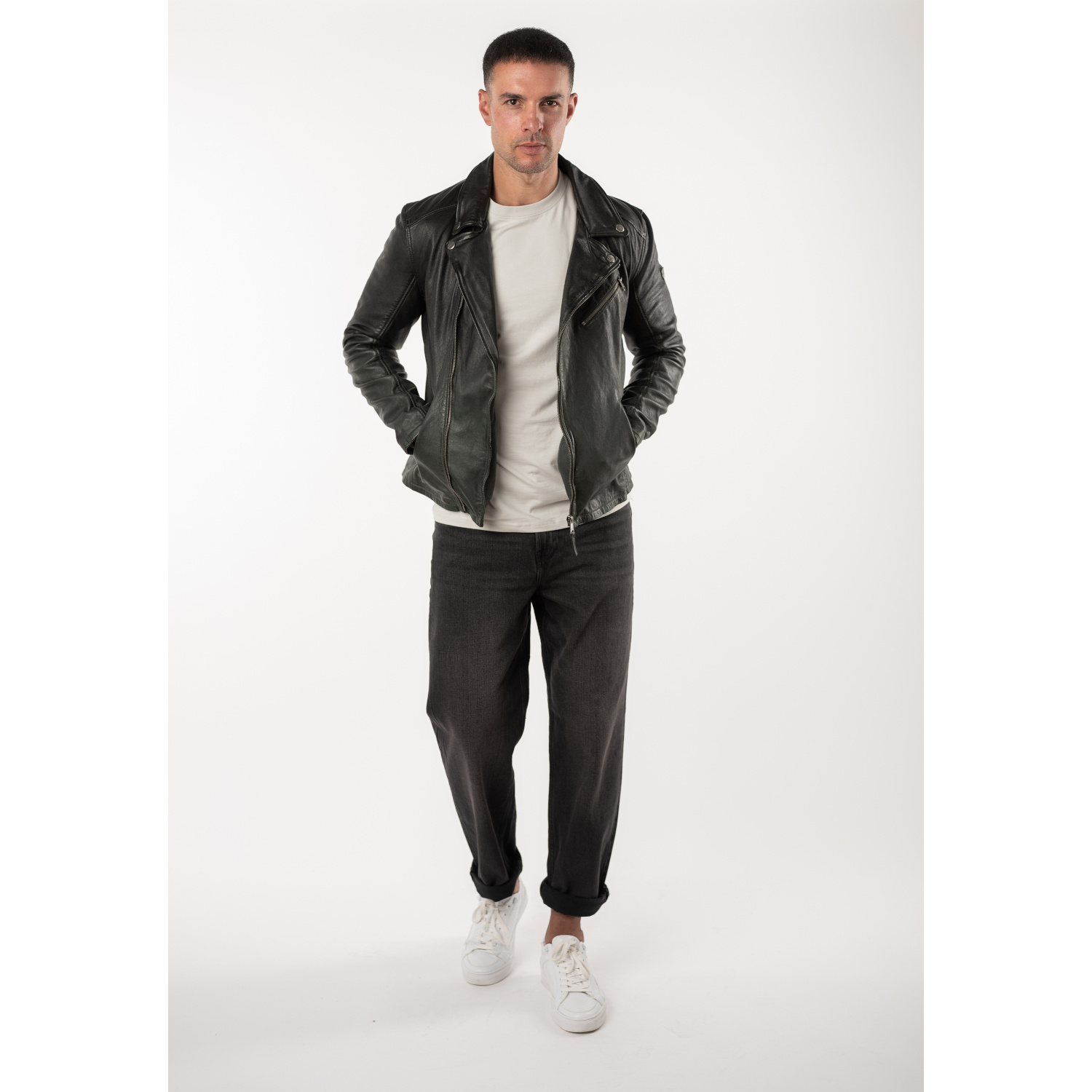 Mauritius MMTydian - Geacă de Piele Bărbați Verde Închis Regular Fit, Stil Biker Vintage Geacă de Piele Bărbați Mauritius Verde Închis MMTydian Stil Biker