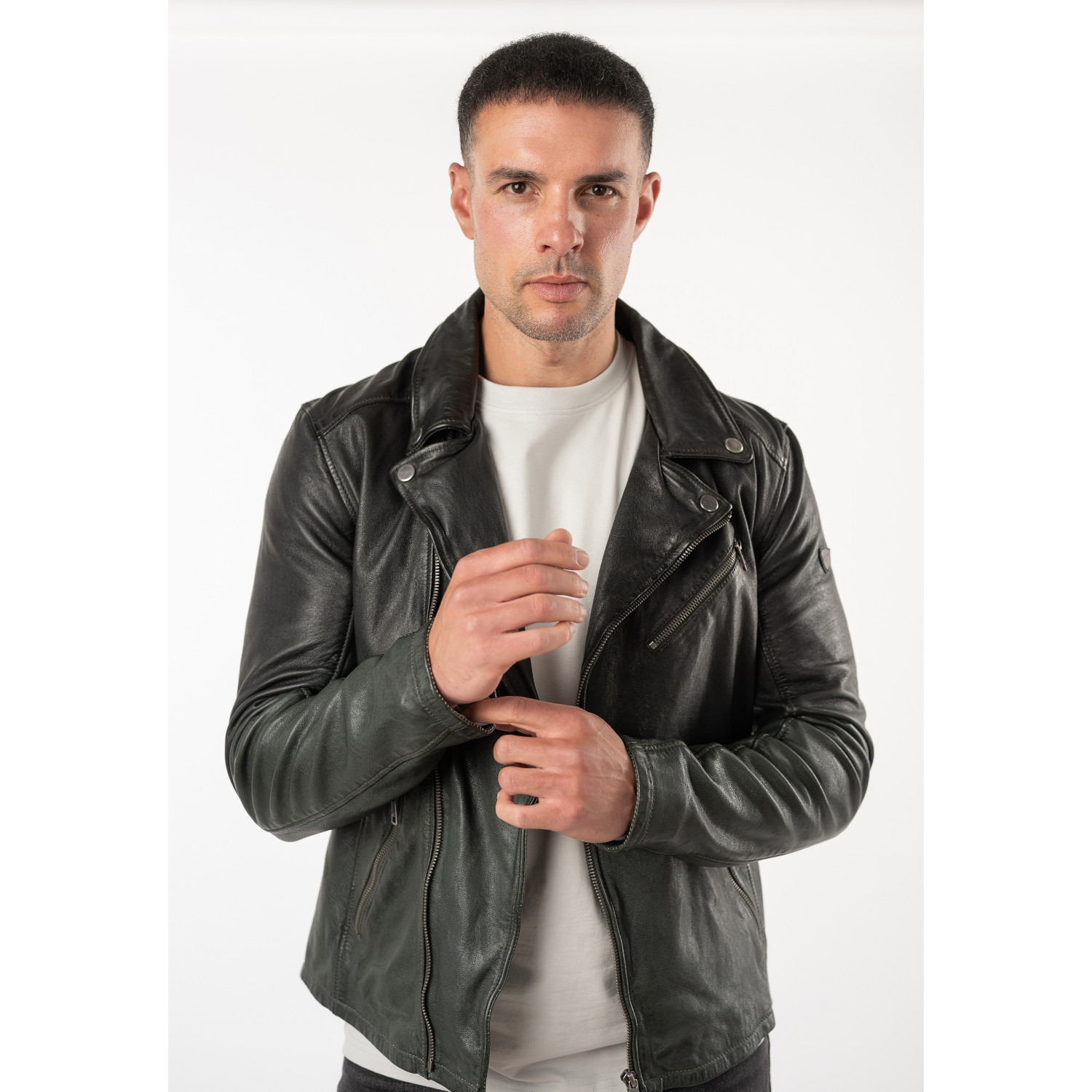 Mauritius MMTydian - Geacă de Piele Bărbați Verde Închis Regular Fit, Stil Biker Vintage Geacă de Piele Bărbați Mauritius Verde Închis MMTydian Stil Biker