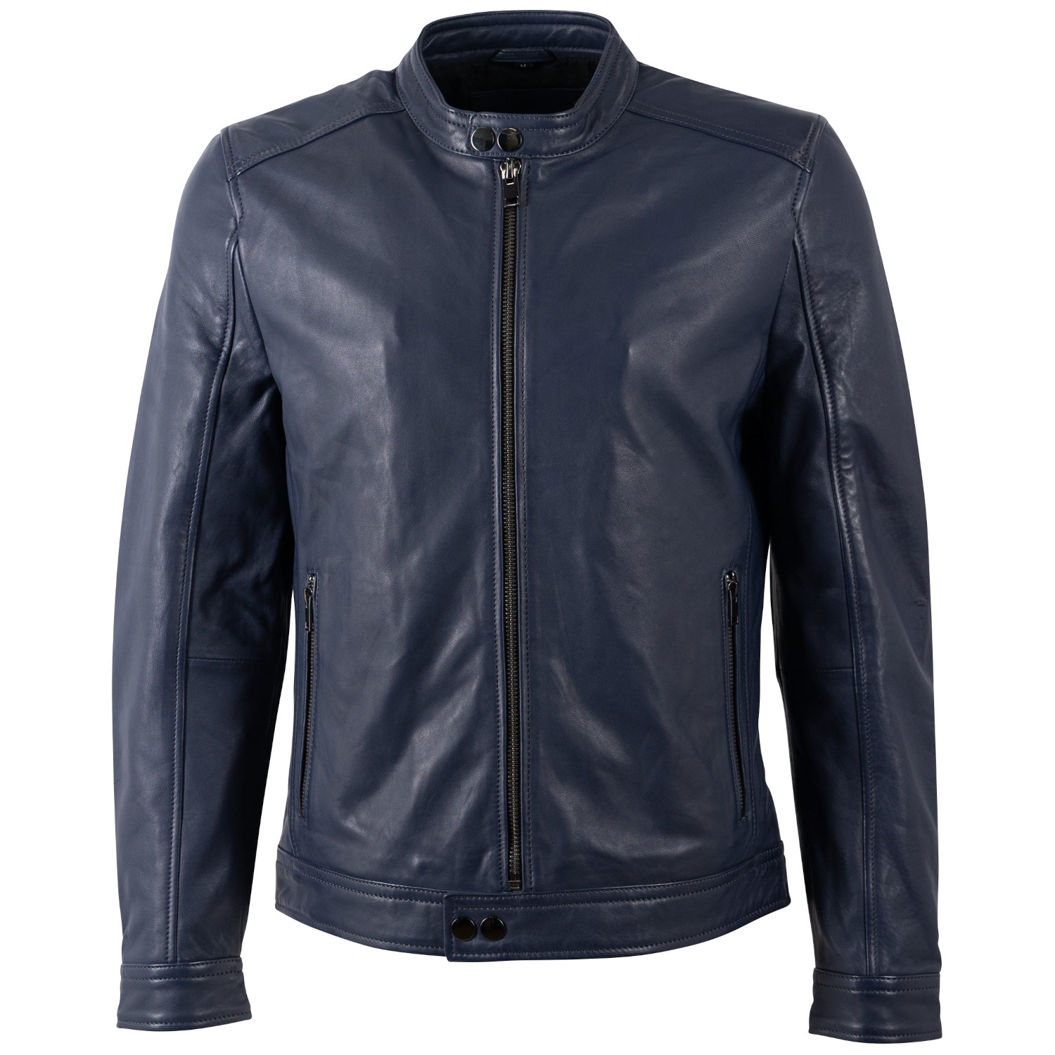 Geacă de piele pentru bărbați Mauritius MMTyron bleumarin Slim Fit stil biker