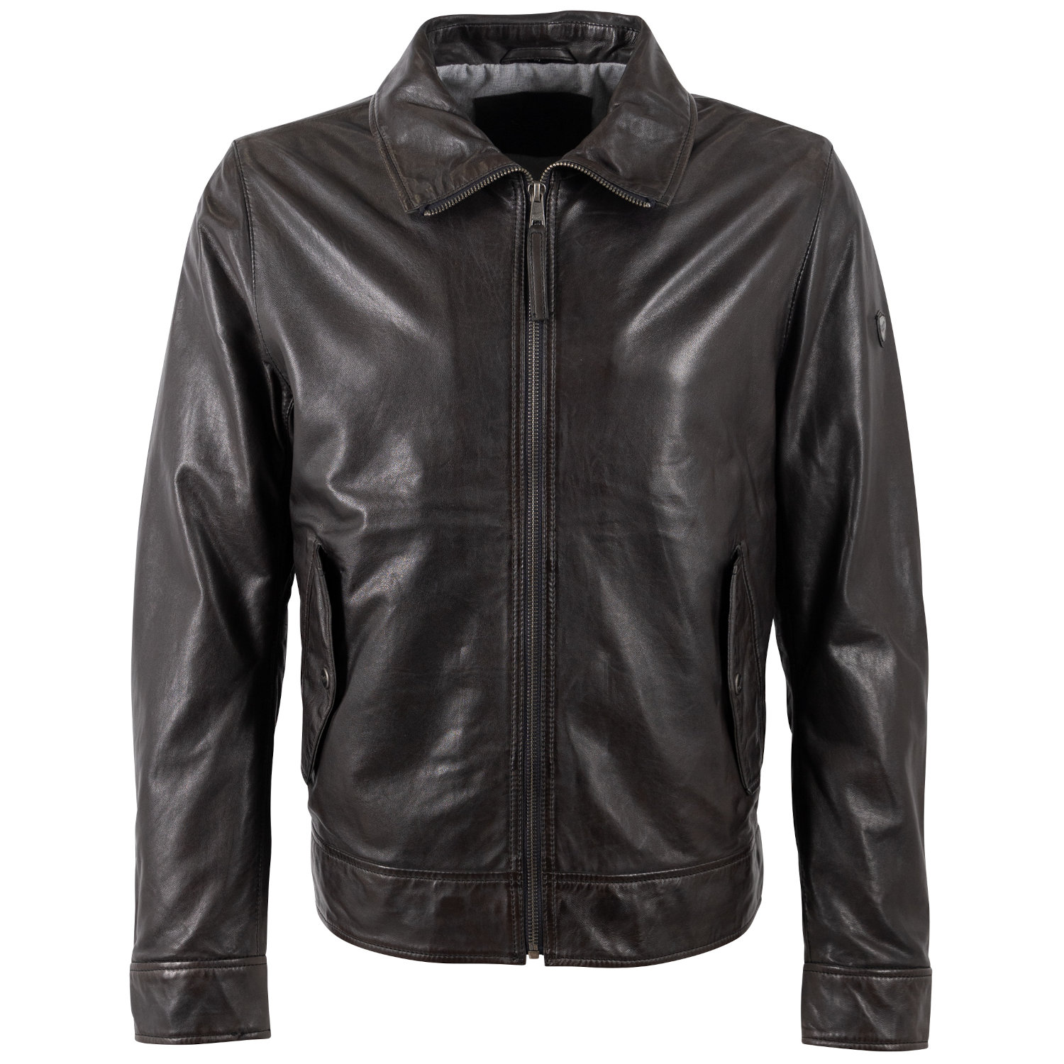 Geacă de piele bărbați Mauritius Vylli maro închis cu guler tip cămașă