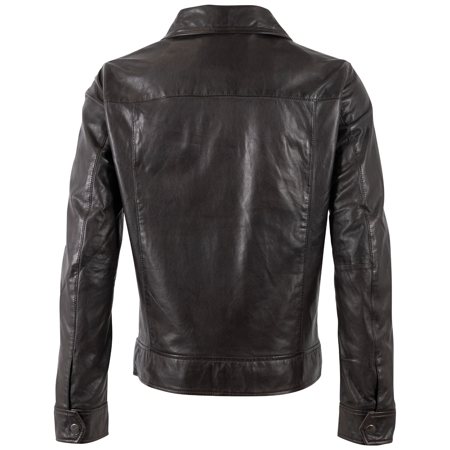 Geacă de piele bărbați Mauritius Vylli maro închis cu guler tip cămașă