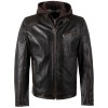 Geacă de piele bărbați Mauritius MMWanjo negru vintage cu glugă detașabilă, stil biker