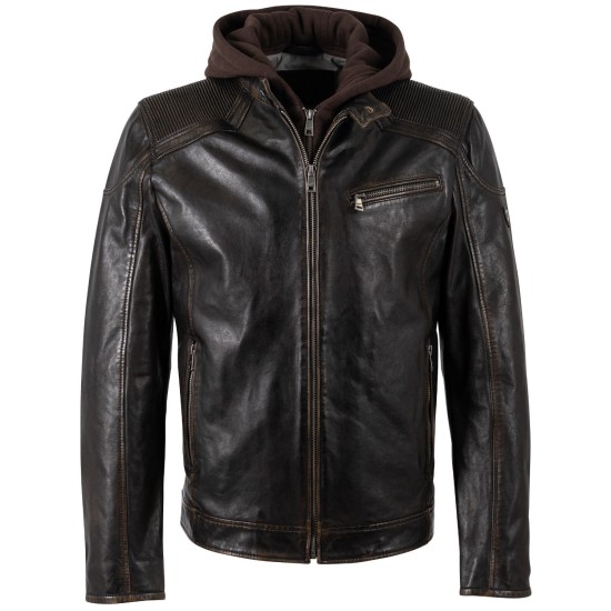 Geaca de Piele Barbati Mauritius Negru Vintage MMWanjo