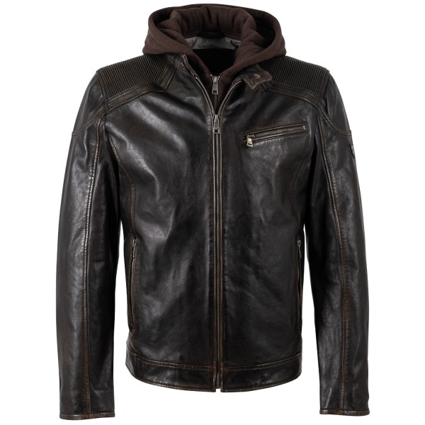 Geaca de Piele Barbati Mauritius Negru Vintage MMWanjo