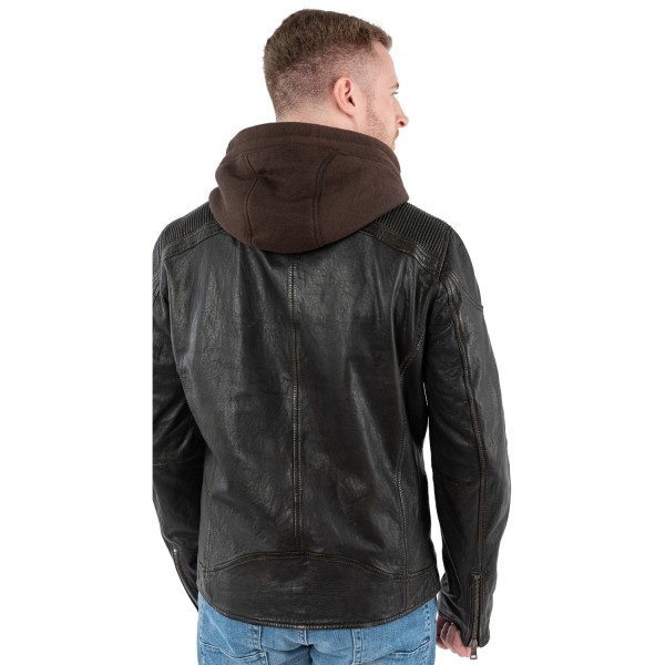 Geaca de Piele Barbati Mauritius Negru Vintage MMWanjo