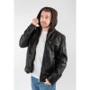 Geacă de piele bărbați Mauritius MMWanjo negru vintage cu glugă detașabilă, stil biker