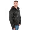Geacă de piele bărbați Mauritius MMWanjo negru vintage cu glugă detașabilă, stil biker