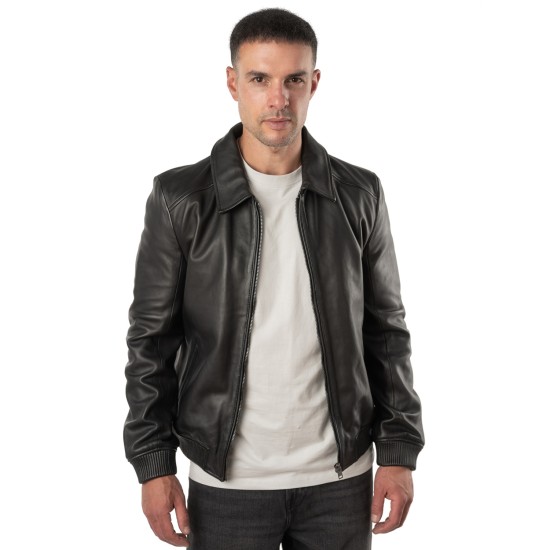 Geaca de Piele Barbati Mauritius Silver Neagra MSMGyan