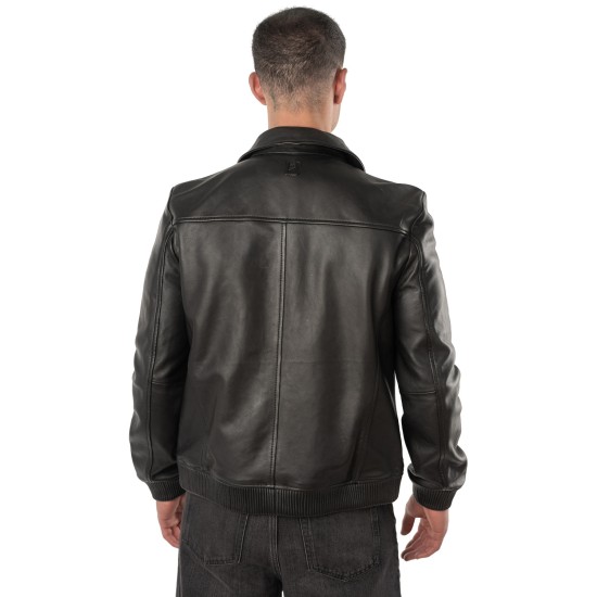 Geaca de Piele Barbati Mauritius Silver Neagra MSMGyan