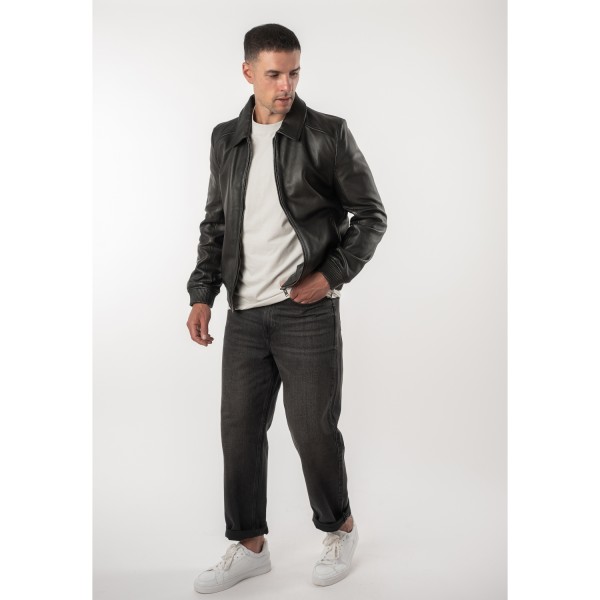 Geacă de Piele Bărbați Mauritius Silver Neagră MSMGyan Stil Bomber — fotografia 3