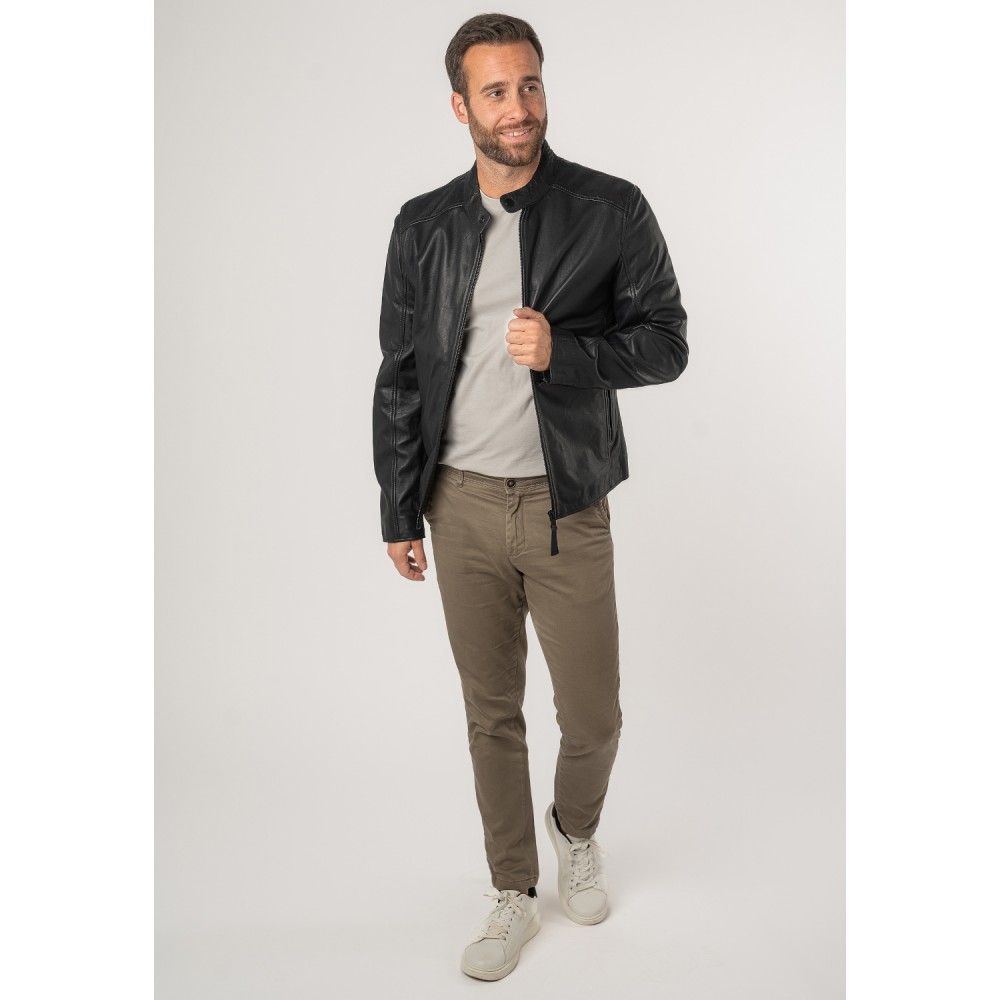 Geaca de Piele Barbati Mauritius Silver Bleumarin Inchis MSMKovin - readytowear