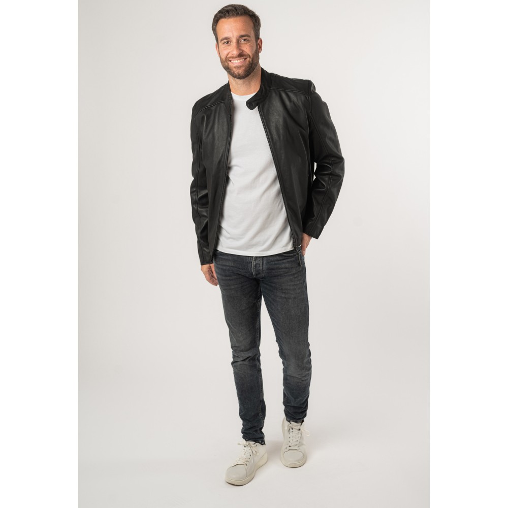 Geaca de Piele Barbati Mauritius Silver Neagra MSMKovin - readytowear