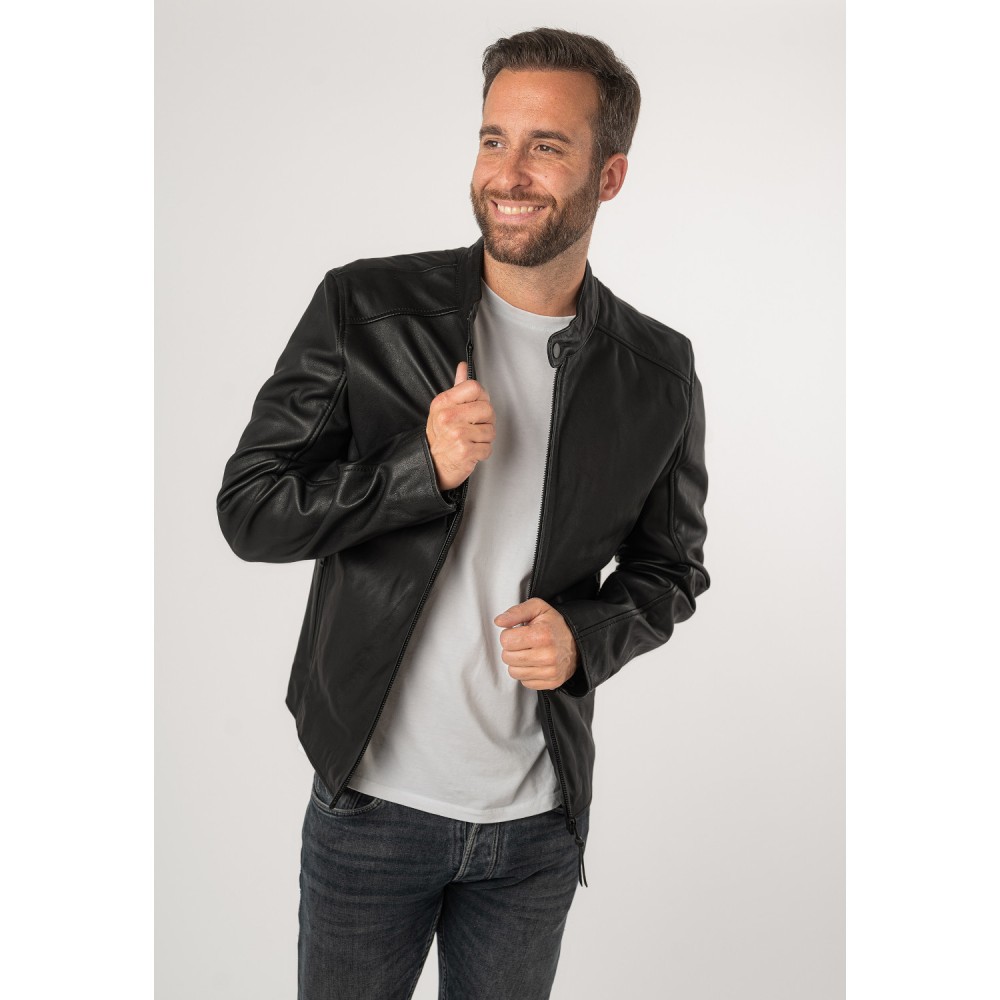 Geaca de Piele Barbati Mauritius Silver Neagra MSMKovin - readytowear