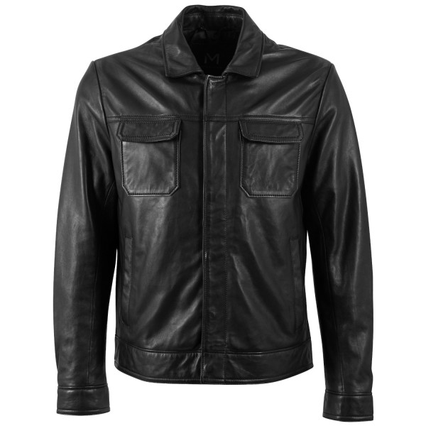 Geaca de Piele Barbati Mauritius Silver Neagra MSMPaako