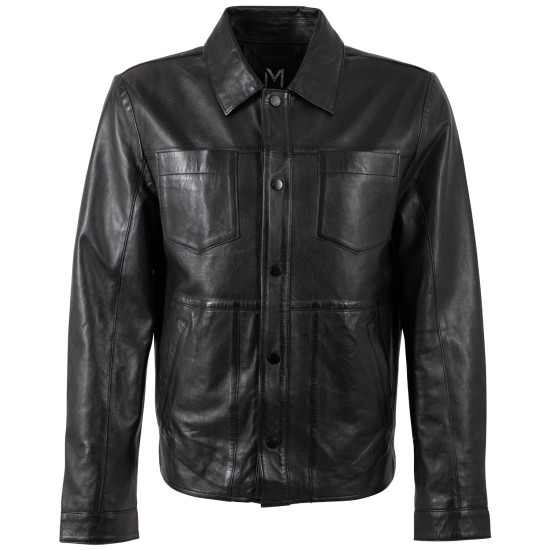 Geaca de Piele Barbati Mauritius Silver Neagra MSMPevek