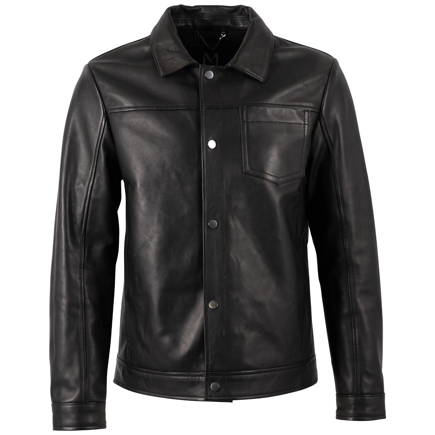 Mauritius Silver MSMRajan - Geacă de Piele Bărbați Neagră Regular Fit, Stil Overshirt Modern Geacă de Piele Bărbați Mauritius Silver Neagră MSMRajan Tip Overshirt