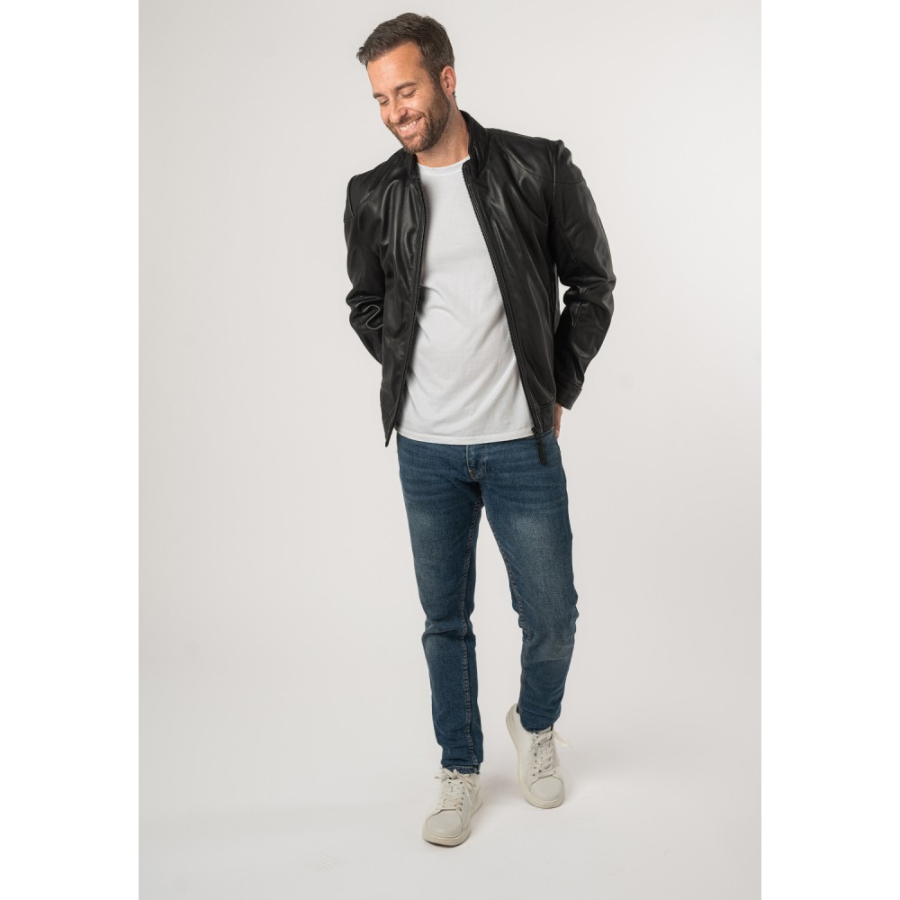 Geaca de Piele Barbati Mauritius Silver Neagra MSMTaavi - readytowear