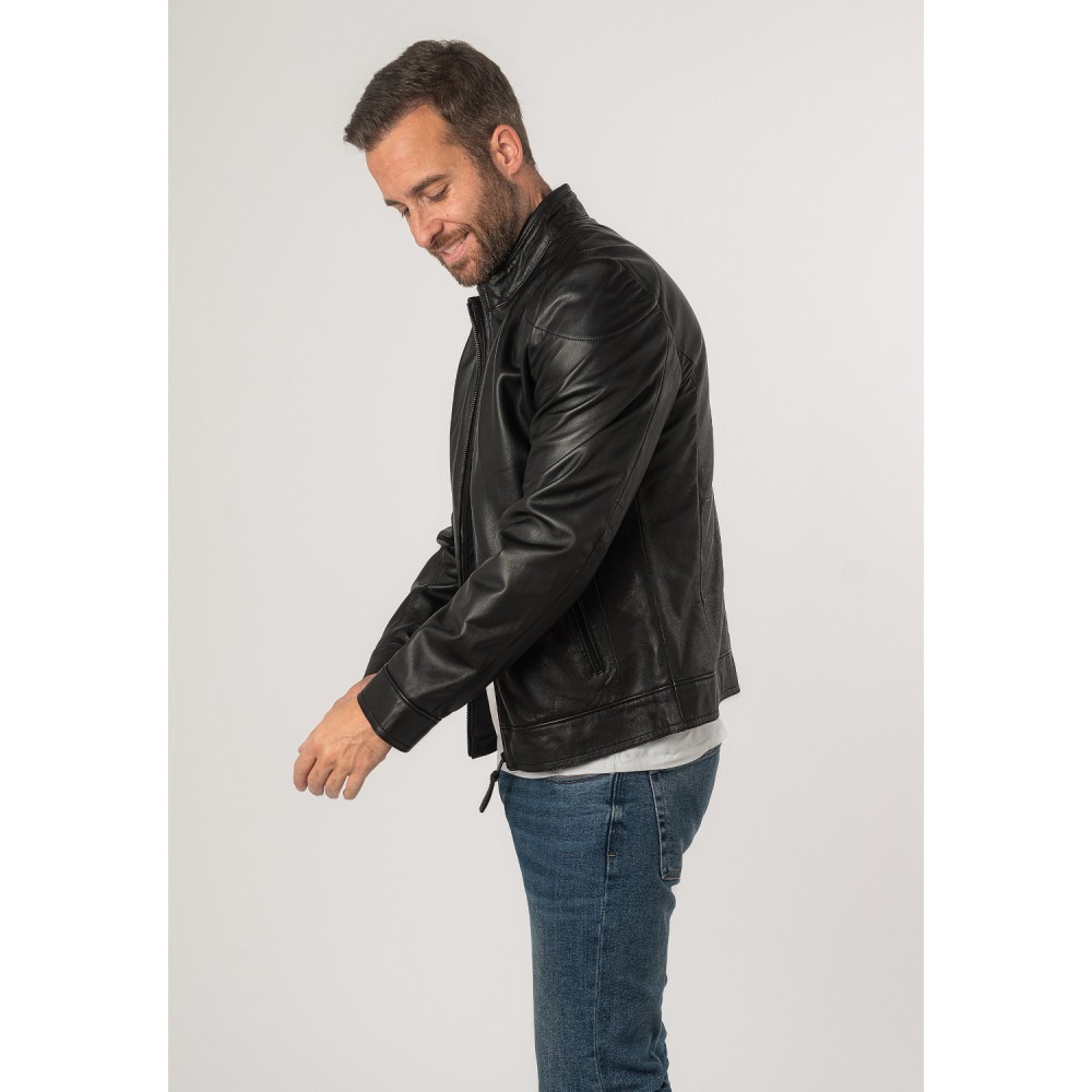 Geaca de Piele Barbati Mauritius Silver Neagra MSMTaavi - readytowear