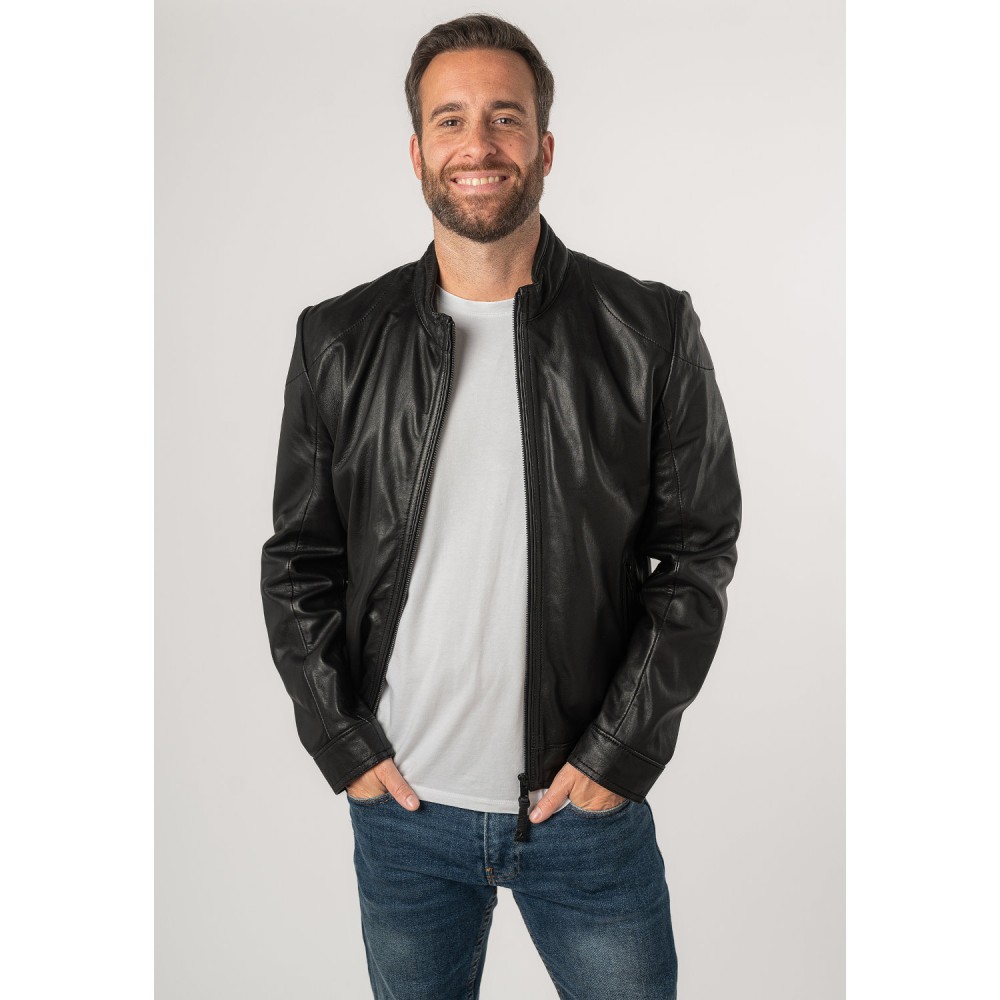 Geaca de Piele Barbati Mauritius Silver Neagra MSMTaavi - readytowear