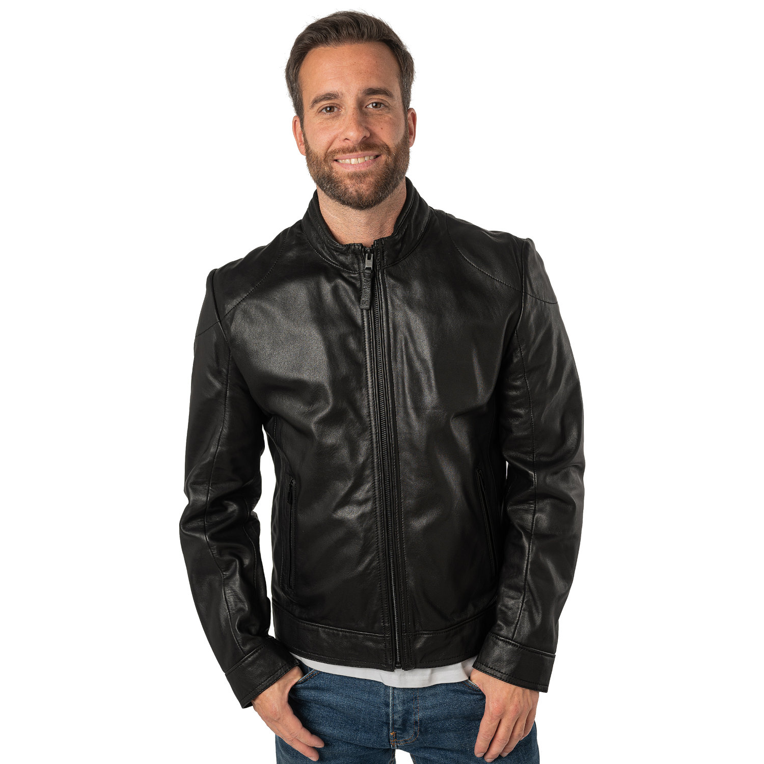 Geaca de Piele Barbati Mauritius Silver Neagra MSMTaavi – Geci de Piele