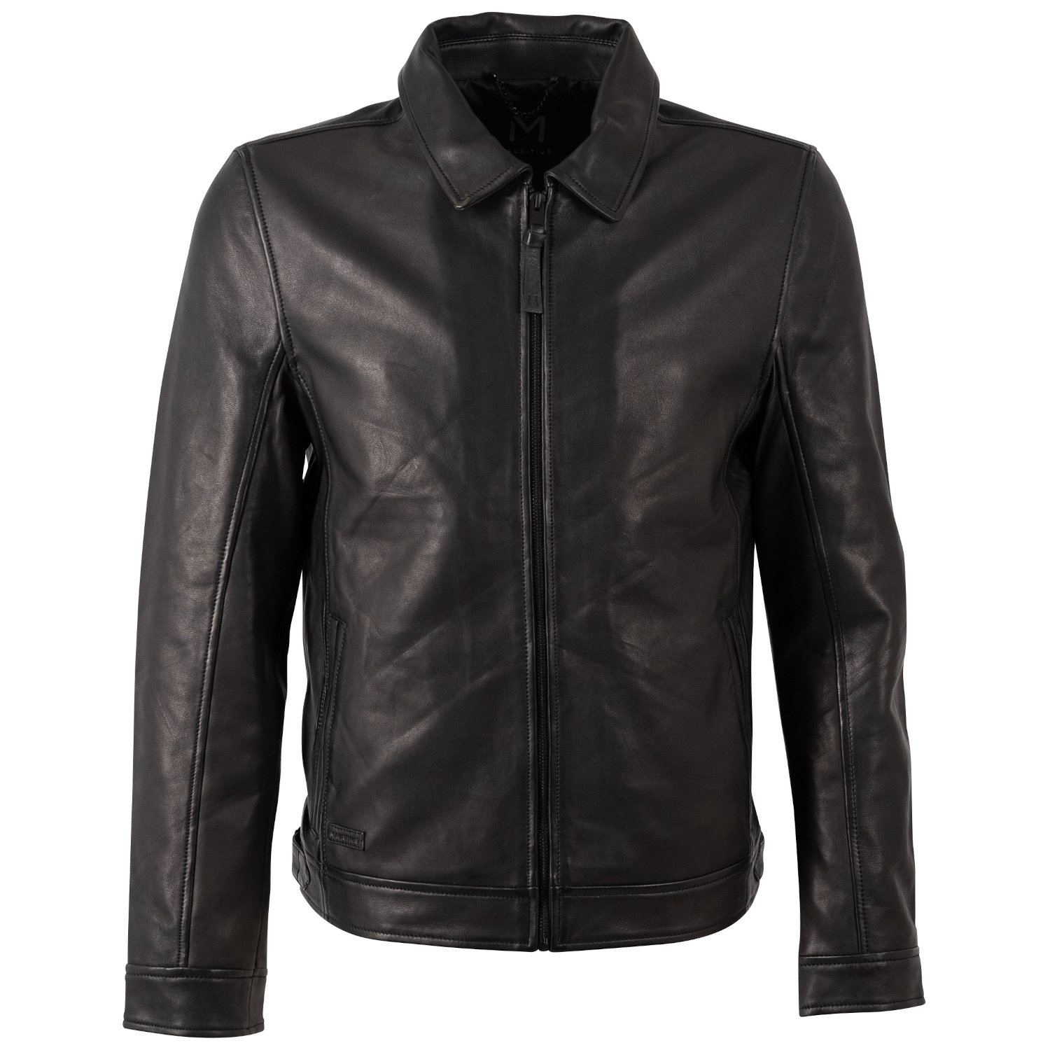 Geaca de piele biker barbati Mauritius Silver MSMTammio, regular fit Geaca de piele barbati Mauritius Silver MSMTammio neagra, stil biker