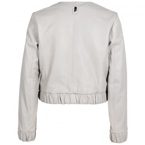 Geaca Scurta de Piele Dama Mauritius Silver Gri Argintiu MSWAnysha