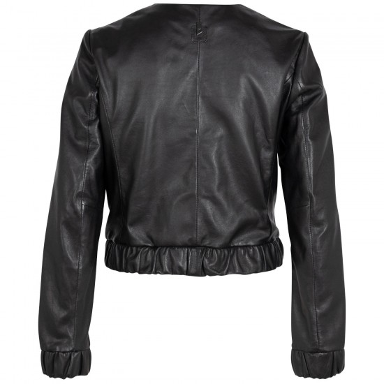 Geaca Scurta de Piele Dama Mauritius Silver Neagra MSWAnysha