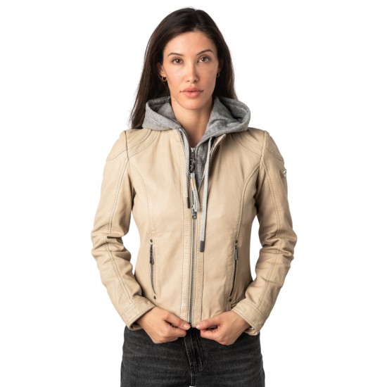 Geaca de Piele Dama Mauritius Alb Murdar MWAdila