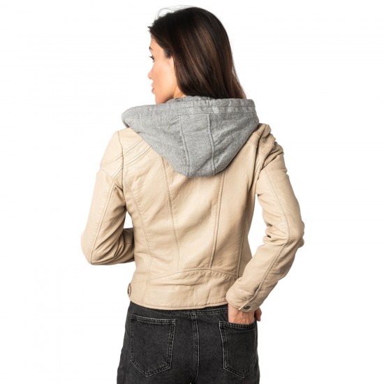 Geaca de Piele Dama Mauritius Alb Murdar MWAdila