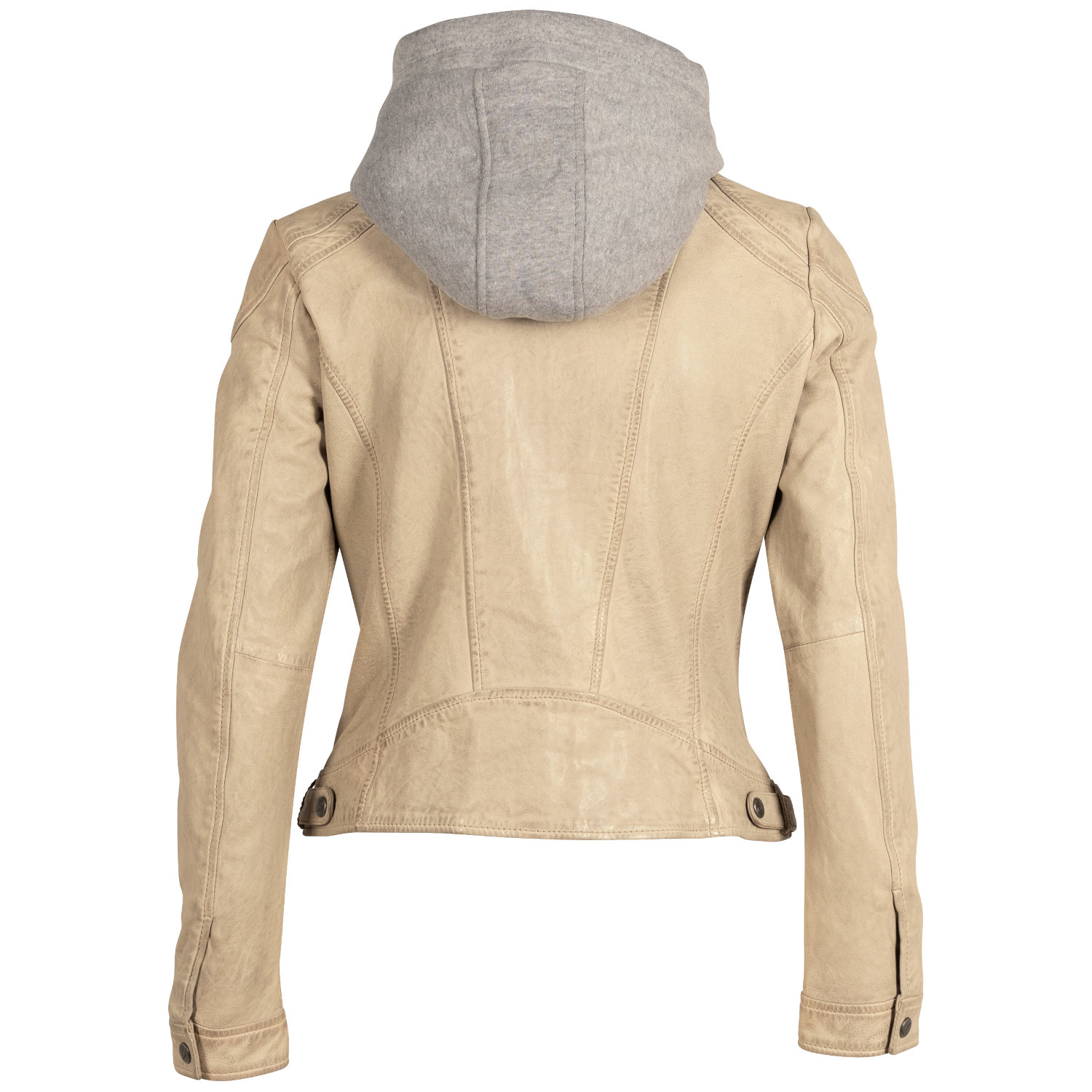 Geaca piele naturala dama Mauritius Mwadila alb murdar - vedere frontala biker