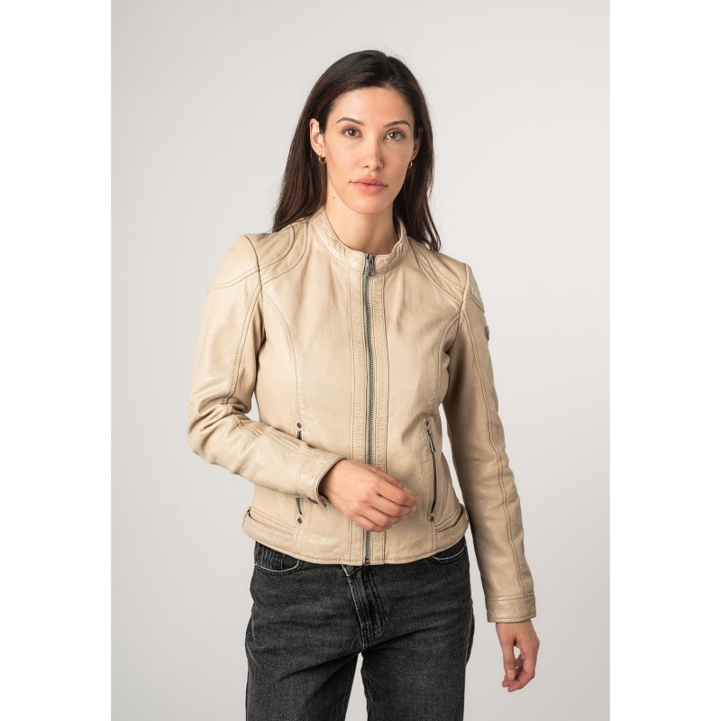 Geaca de Piele Dama Mauritius Alb Murdar MWAdila – Geci de Piele