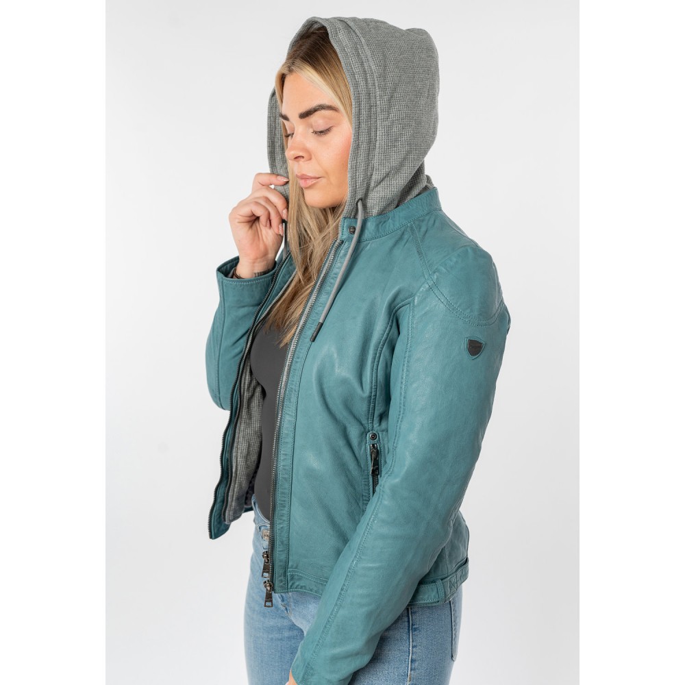 Geaca de Piele Dama Mauritius Turcoaz Deschis MWAlani