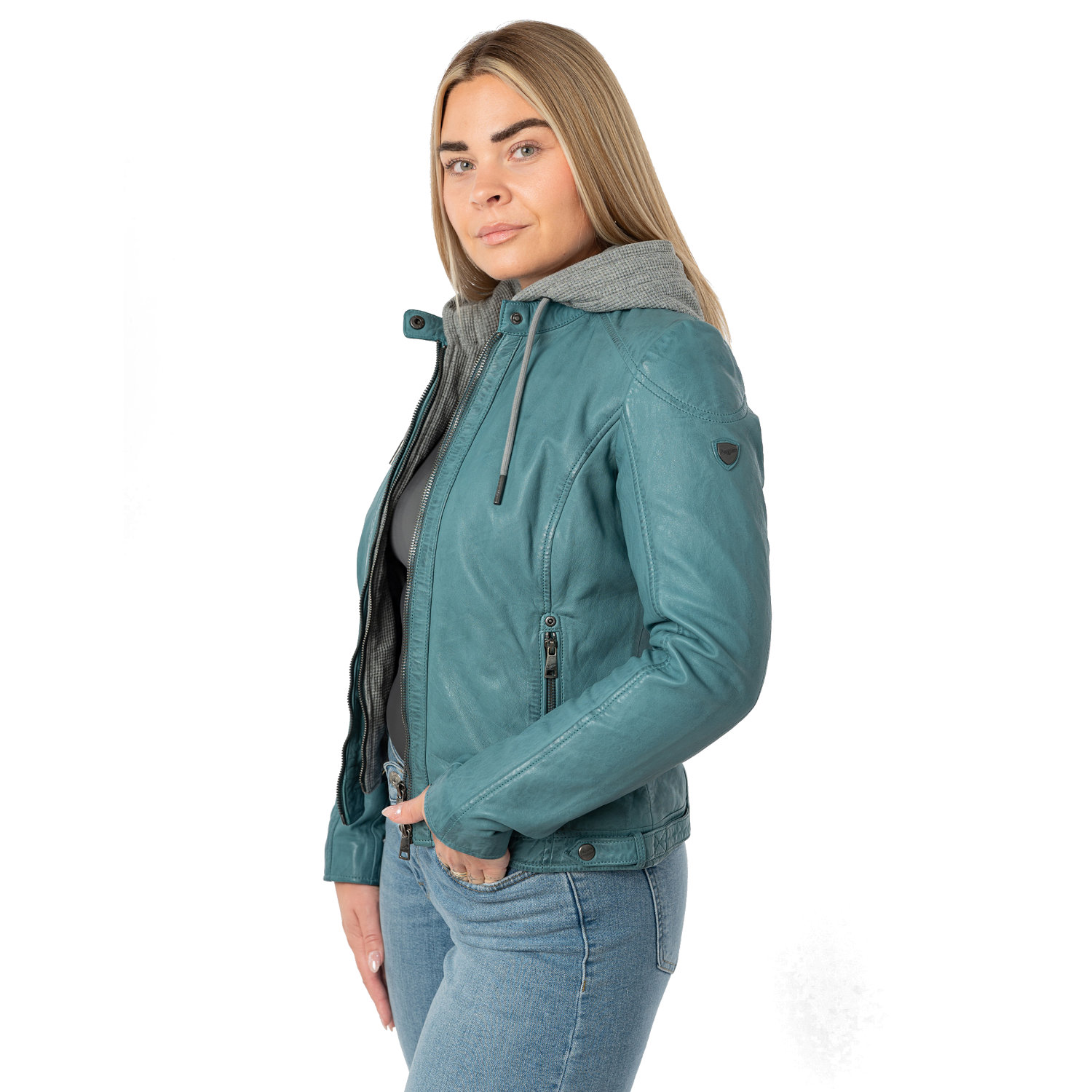 Geaca de Piele Dama Mauritius Turcoaz Deschis MWAlani – Geci de Piele