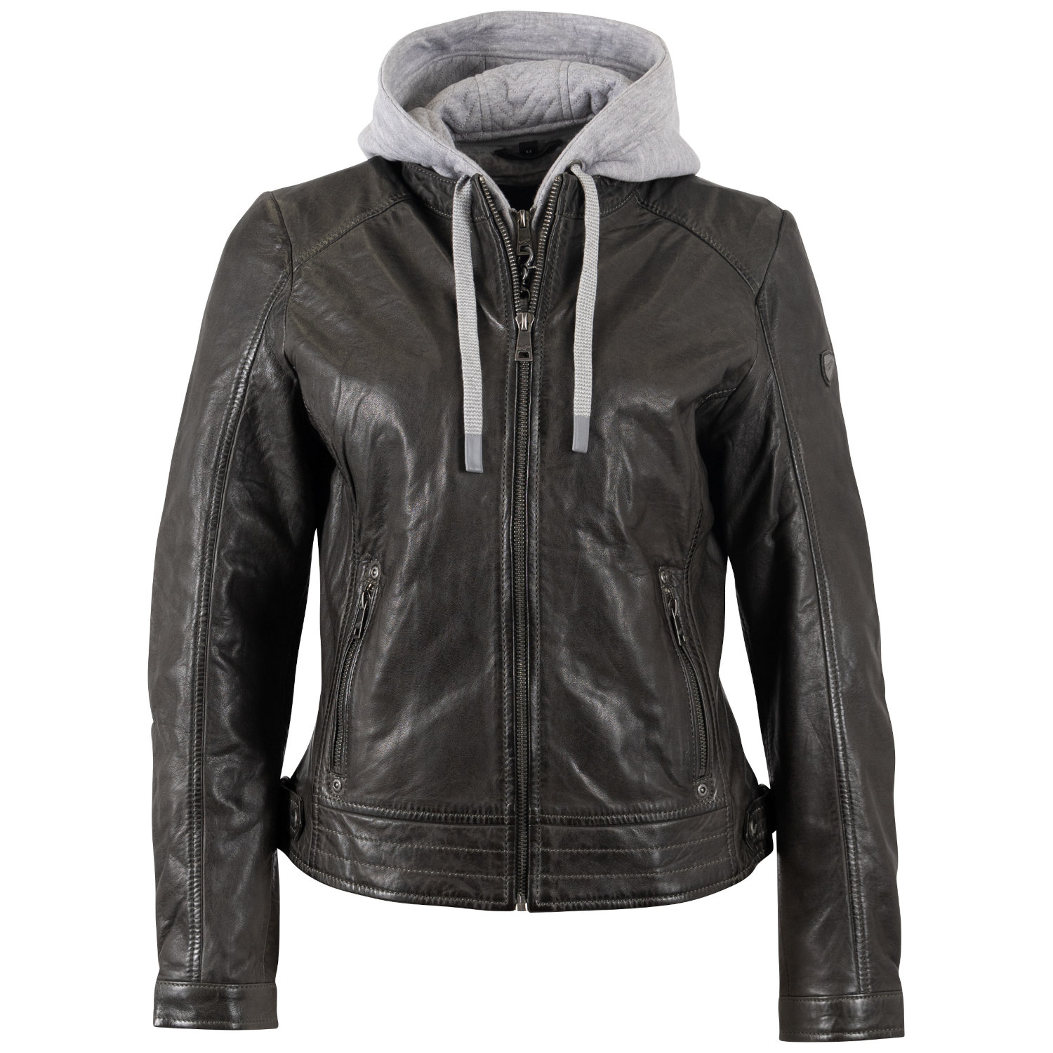 geaca piele dama mauritius olive mwaleni verde inchis gluga gri matlasata umeri