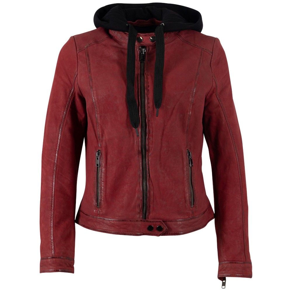 Geaca de Piele Dama Mauritius Rosu Inchis MWAlyka