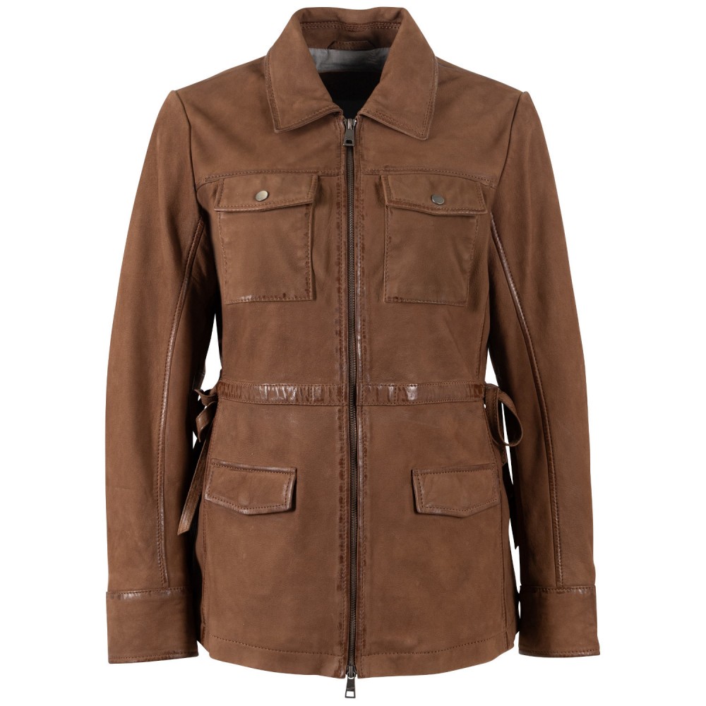 Geaca Lunga de Piele Dama Mauritius Coniac Inchis MWAmma