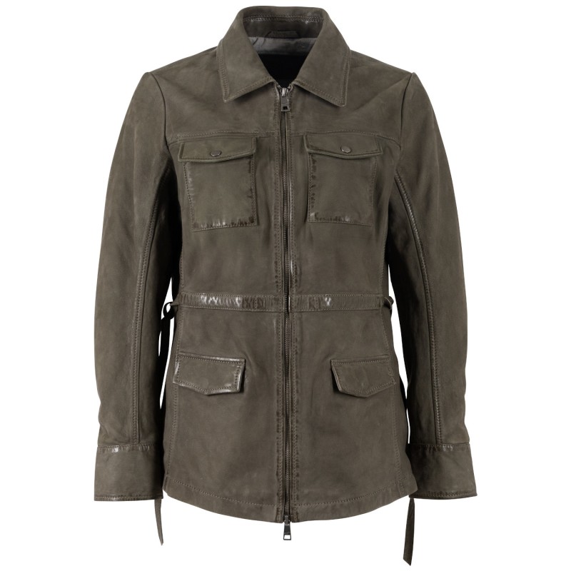 Geaca Lunga de Piele Dama Mauritius Olive MWAmma – Geci de Piele