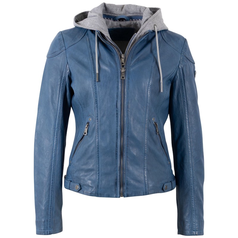 Geaca de Piele Dama Mauritius Albastra MWAmmy – Geci de Piele