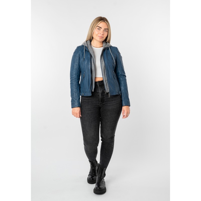 Geaca de Piele Dama Mauritius Albastra MWAmmy – Geci de Piele