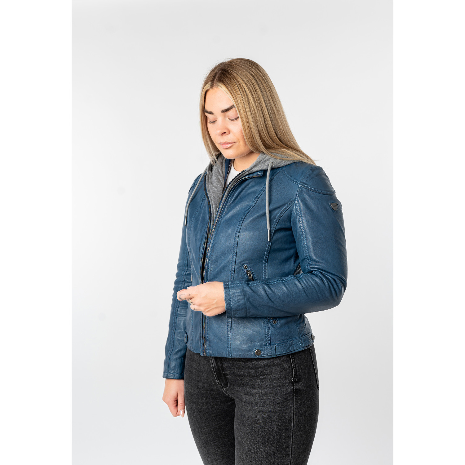 Geaca de Piele Dama Mauritius Albastra MWAmmy – Geci de Piele