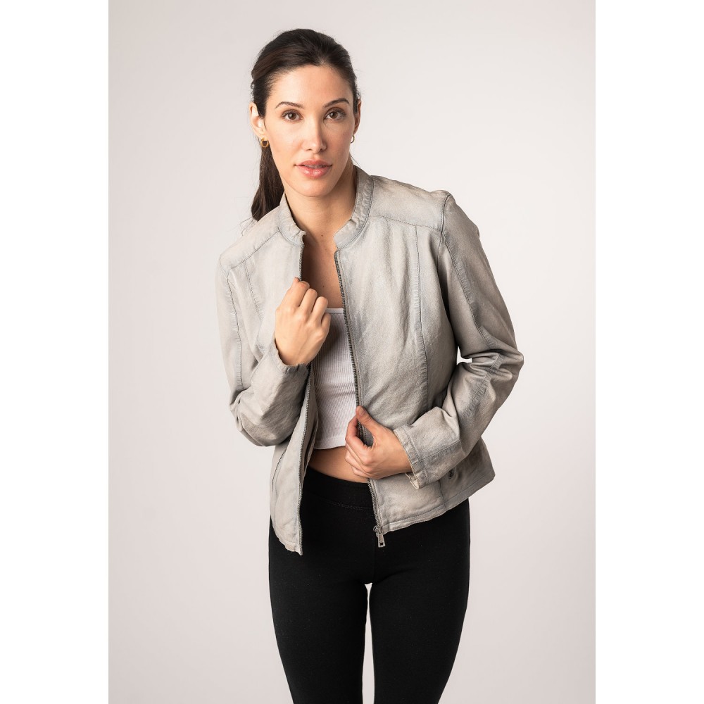 Geaca de Piele Dama Mauritius Gri Argintiu MWAndriana - readytowear