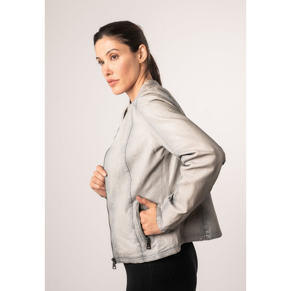 Geaca de Piele Dama Mauritius Gri Argintiu MWAndriana - readytowear