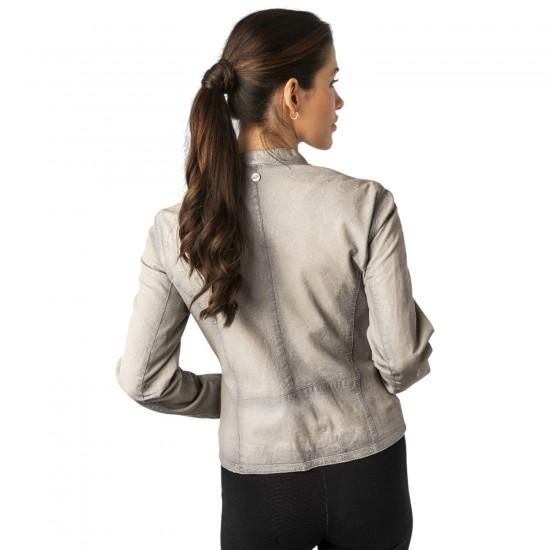 Geaca de Piele Dama Mauritius Gri Argintiu MWAndriana