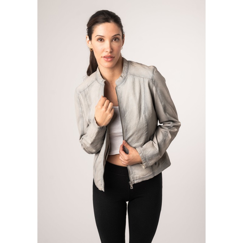Geaca de Piele Dama Mauritius Gri Argintiu MWAndriana – Geci de Piele