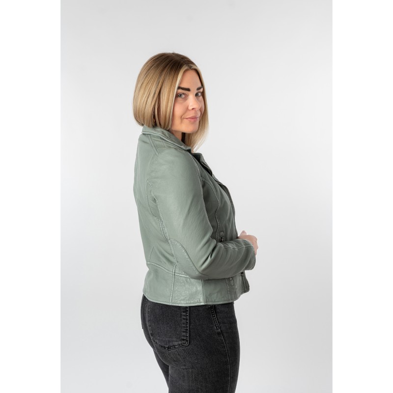 Geaca de Piele Dama Mauritius Verde Prafuit MWBajah – Geci de Piele