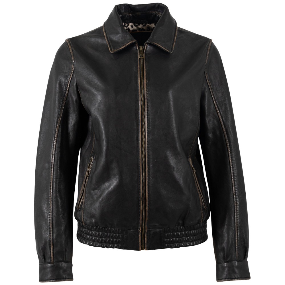 Geaca de Piele Dama Mauritius Negru/Bej MWBjanka - readytowear