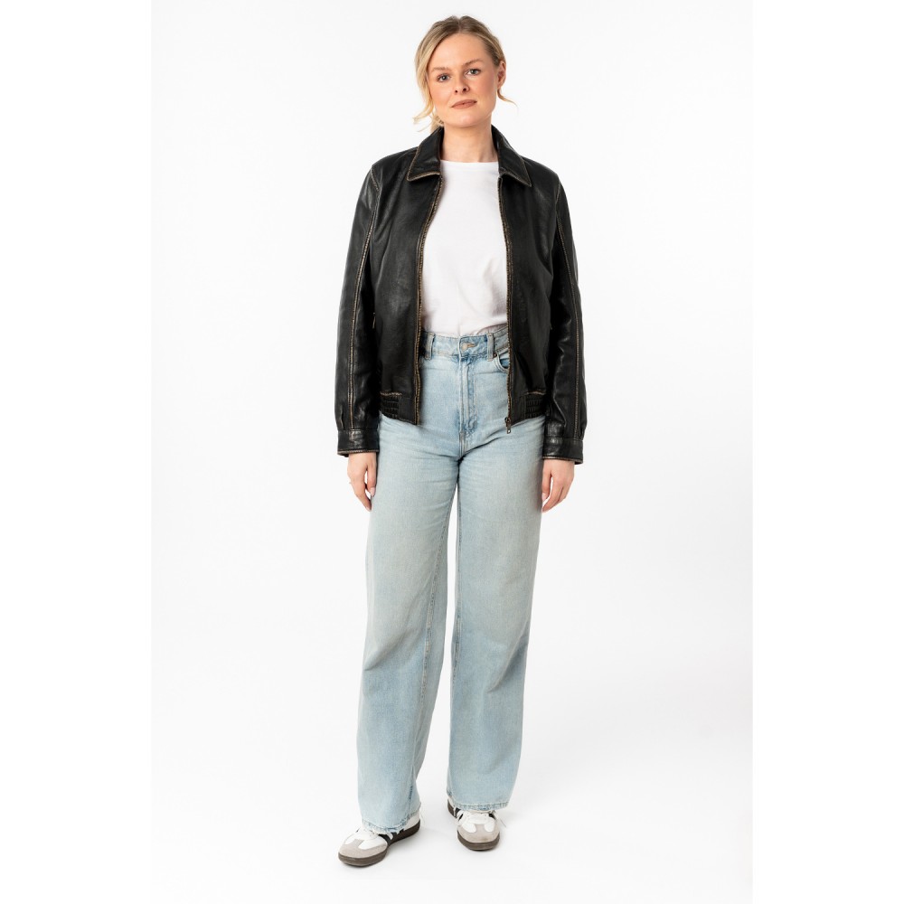 Geaca de Piele Dama Mauritius Negru/Bej MWBjanka - readytowear