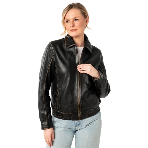 Geaca de Piele Dama Mauritius Negru/Bej MWBjanka